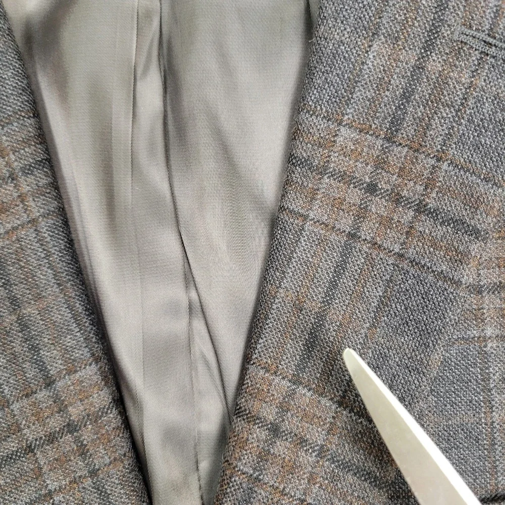 Lauren Ralph Lauren Men's 46R Blue Brown Plaid 100% Wool Natural Stretch Blazer